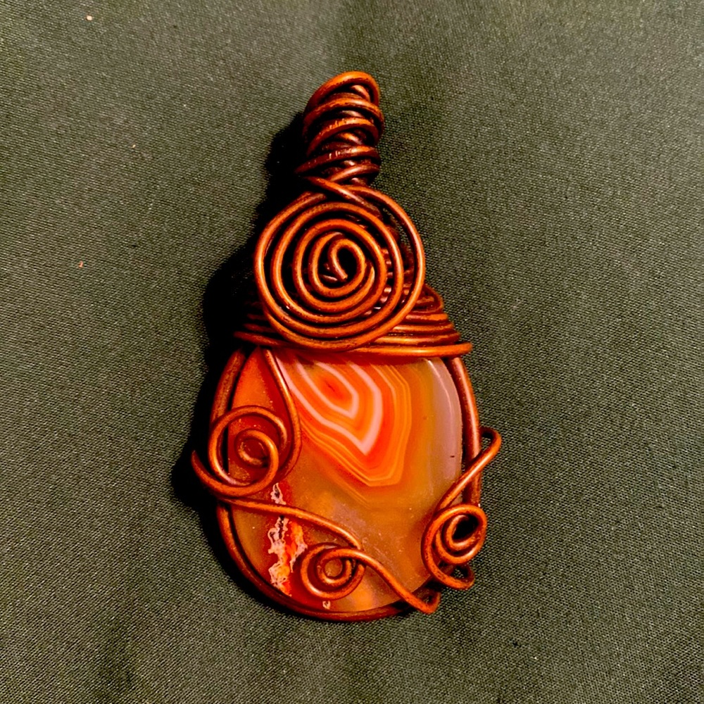 Homemade! carnelian copper wrapped pendant